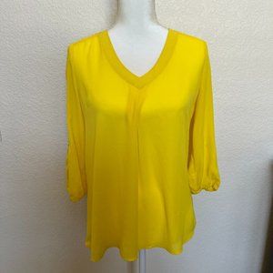 NWT Brixon Ivy Yellow Chiffon Cut Out Sleeve Blouse Size Small